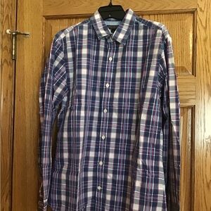 Men’s Banana Republic Blue Pink White Plaid long sleeve dress shirt Medium